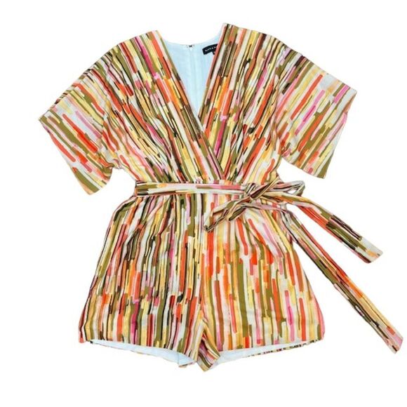Slate & Willow Women's Striped Elliott Romper Orange Black Green Gold Size Small - Picture 2 of 13
